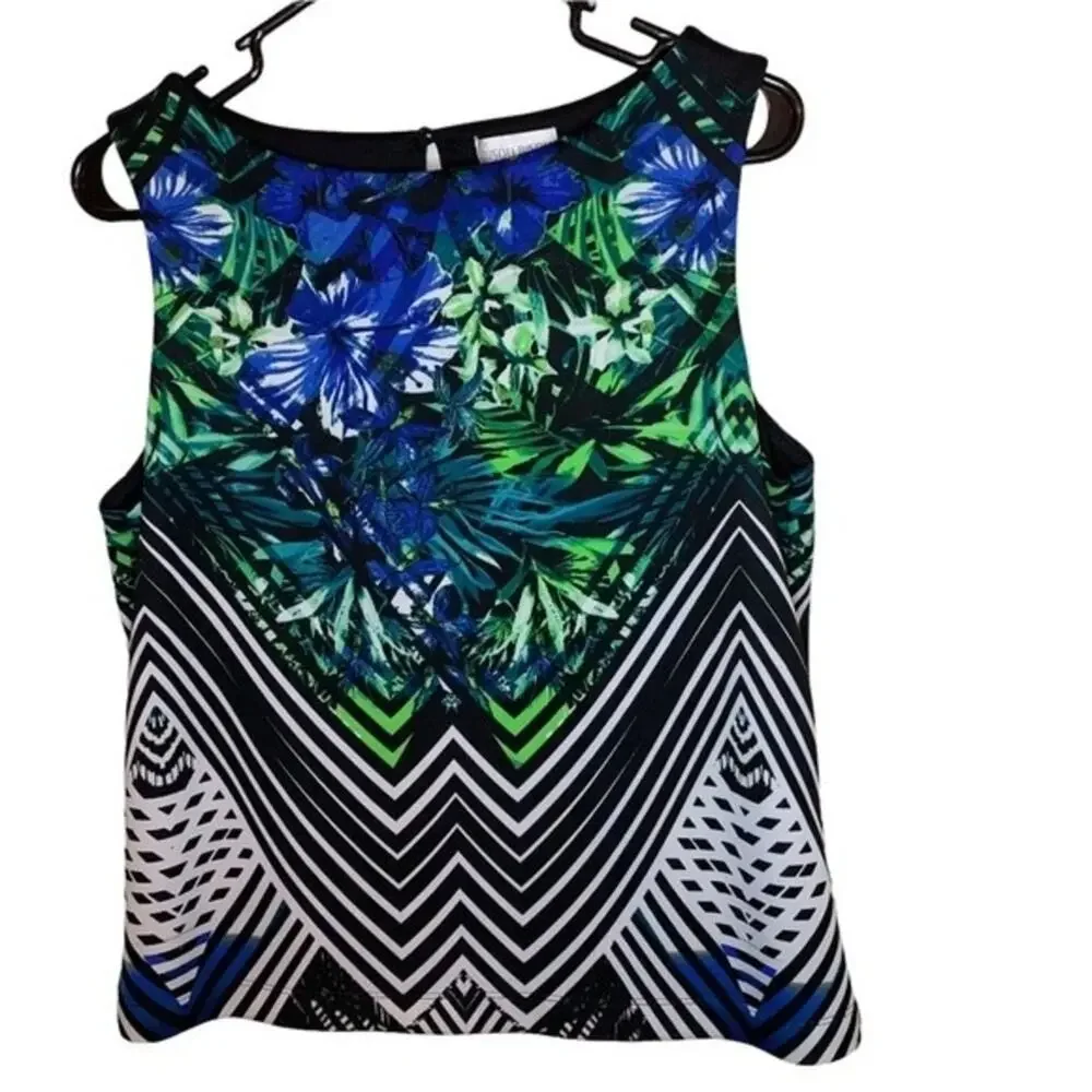 Bisou Bisou Floral Artsy Design Womens Tank Top Size Large Tropical Vacation - Picture 1 of 6